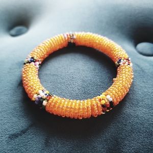 Summer Bangle Beaded Multi-colour Bohemian Boho Orange Black Spring